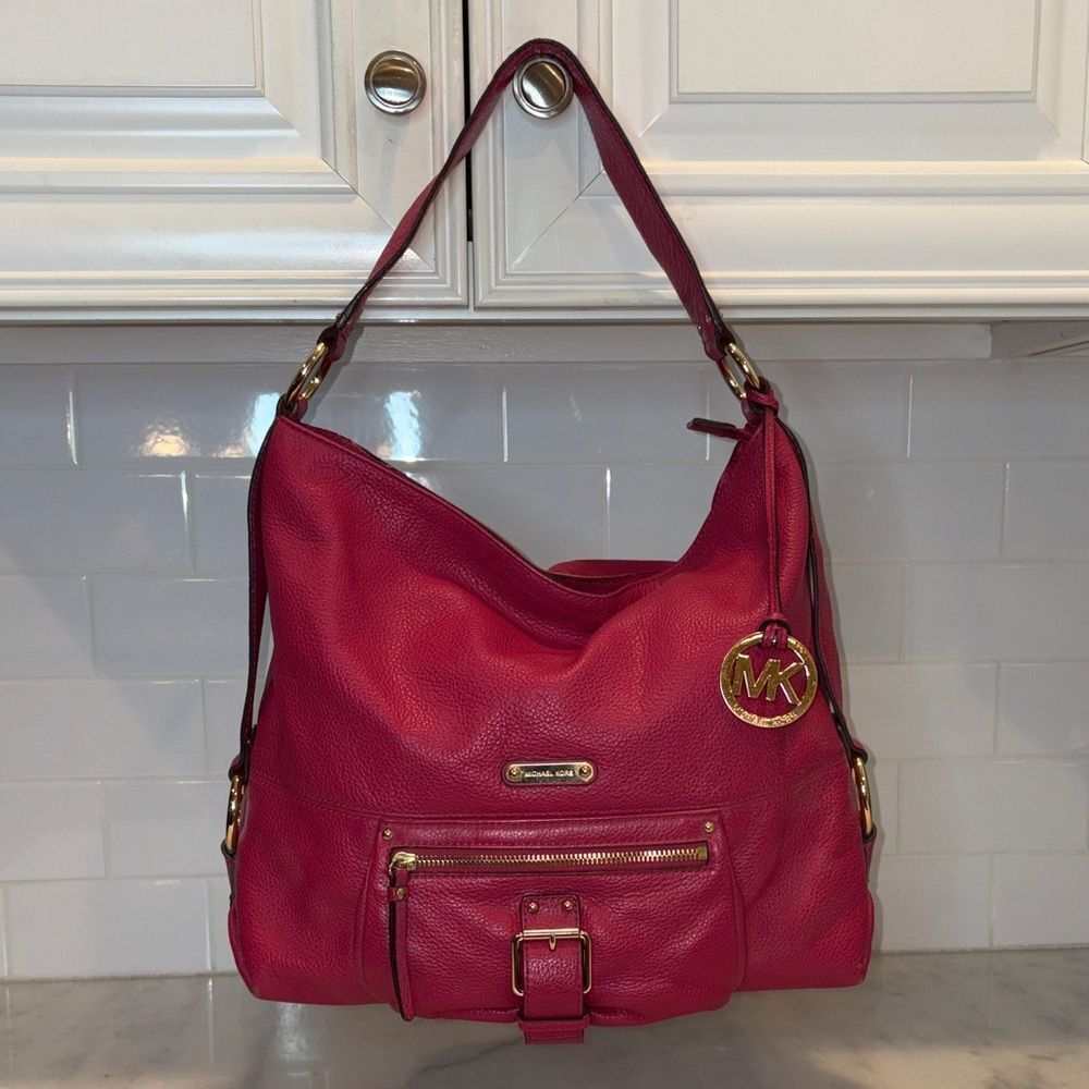 Michael Kors Bag Purse Handbag Leather Hobo Soft Pebbled Austin Pink Shoulder